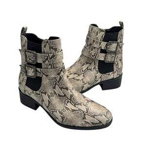 Kenneth Cole Reaction Salt Biker Jewel Faux Leather Snakeskin Pull On Ankle Boot
